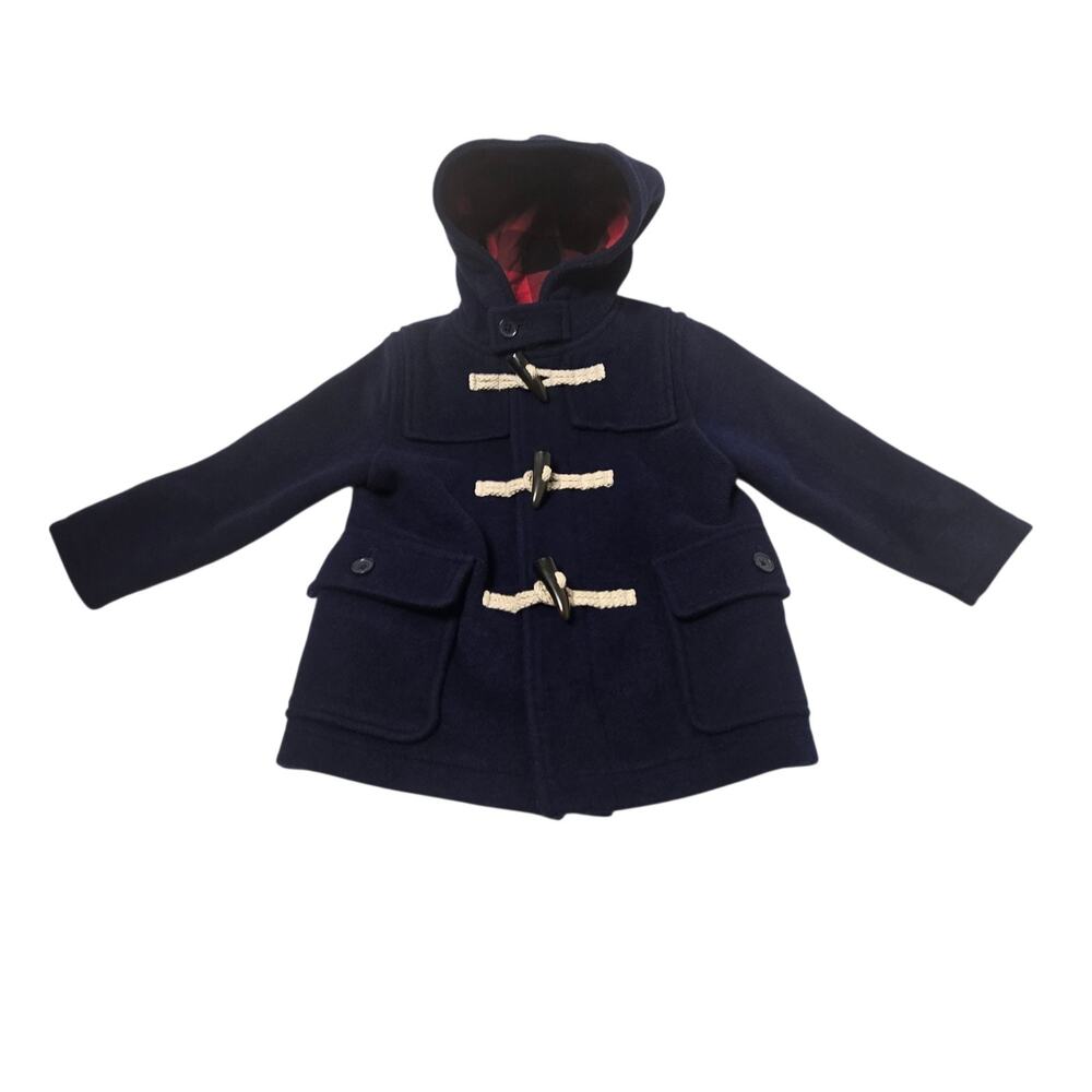 Baby Gap Boys Toggle Duffle Coat Hooded Size 3T Navy Blue Zip Up Pockets